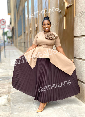 Chocolate Brown Maxi-Pleated Skirt