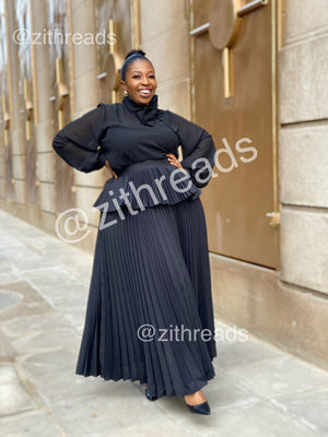 Black Peplum Pleated Skirt