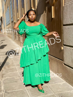 Emerald-Green On and Off Shoulder Dress