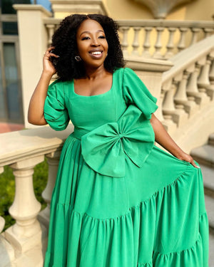 A Green Bow-Belted Maxi Dress